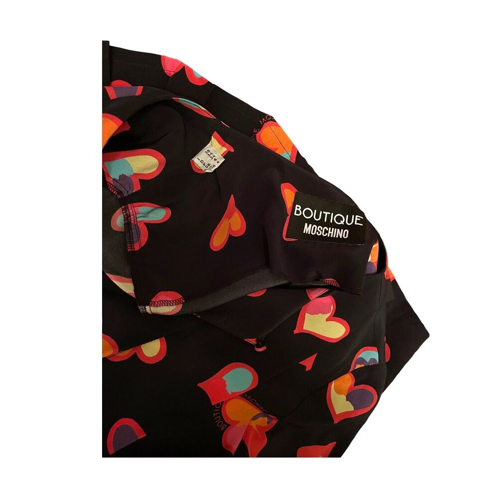 Moschino Boutique Silk Heart Print Black Dress US Size 4 Retail $800 - Picture 4 of 10